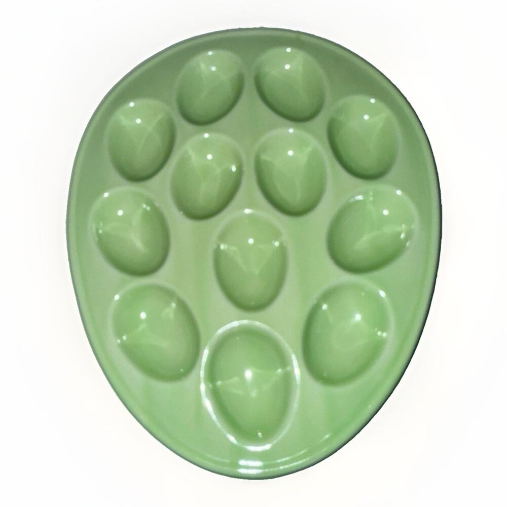 Deviled Egg Tray Plate Green BIA Cordon Bleu Holds 12 Eggs 8.5" x 10.5" Ceramic